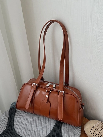 Vintage Damen Boston Achseltasche Retro PU Leder Große Kapazität Umhängetasche Verstellbarer Riemen Mode Handtasche Für Den Alltag