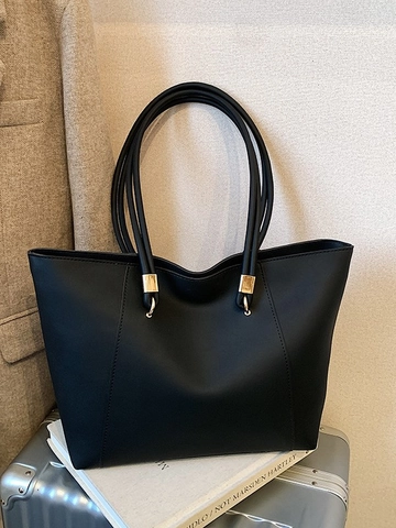 Large Capacity PU Leather Tote Bag For Women Minimalist Urban Commuter Shoulder Bag College Student Handbag Solid Color