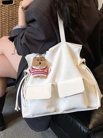 Borsa Tote da Donna Grande Capacità in Pelle PU Moda Work Utility Doppia Tasca Borsa a Tracolla Borsa a Mano Con Orsetto