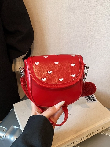 Bolso Bandolera Mini de Cuero PU para Mujer con Bordado de Corazón Estilo Silla Amuleto de Corazón Elegante Bolso de Hombro