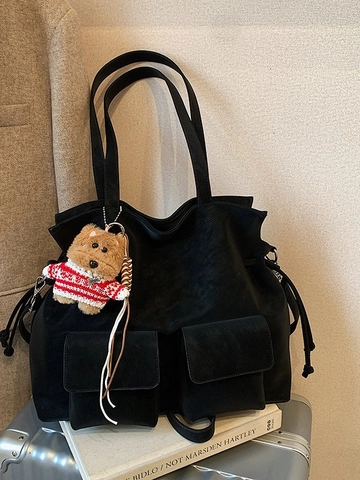 Borsa Tote da Donna Grande Capacità in Pelle PU Moda Work Utility Doppia Tasca Borsa a Tracolla Borsa a Mano Con Orsetto