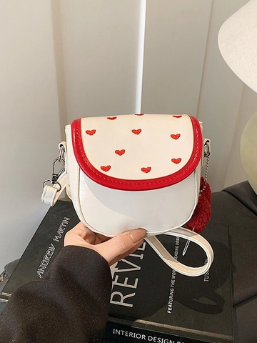 Bolso Bandolera Mini de Cuero PU para Mujer con Bordado de Corazón Estilo Silla Amuleto de Corazón Elegante Bolso de Hombro