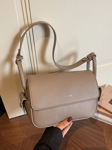 Damen Mode PU Leder Litschimuster Kleine Viereckige Tasche Trendy Klappe Schultertasche Lässig Pendler Achselhöhle Umhängetasche