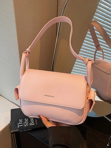 Damen Mode PU Leder Litschimuster Kleine Viereckige Tasche Trendy Klappe Schultertasche Lässig Pendler Achselhöhle Umhängetasche