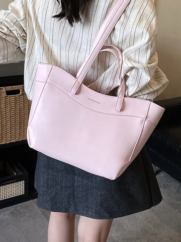 Dames Stedelijk Minimalistisch PU Leer Tote Bag Grote Capaciteit Woon-werkverkeer Schoudertas Met Stiksel Patchwork Ontwerp Mode Handtas