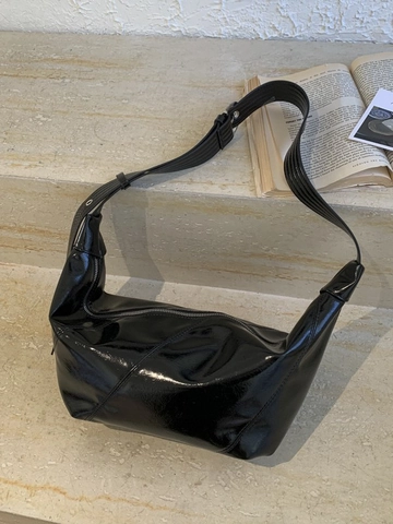 Spacious Glossy PU Crossbody Bag For Women Vintage Stitching Hobo Dumpling Bag Daily Commuting Shoulder Bag