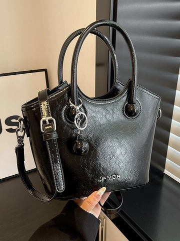 Borsa a Secchiello in Pelle PU Moda Donna Minimalista Con Ciondolo a Sfera Rotonda Borsa a Tracolla Per Lo Shopping Quotidiano Street Style