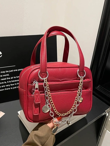 Borsa Boston da Donna in Pelle PU Granulata Borsa a Tracolla Versatile Pendolare Borsa a Mano di Grande Capacità Con Catena a Cuore