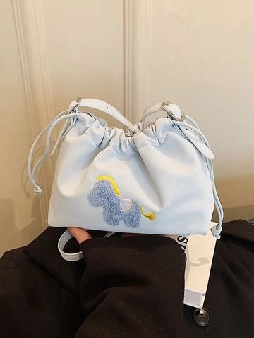 Bolso Bandolera Nube Plisado De Estilo Coreano Elegante Para Mujer Cuero PU Bordado De Caballo Cordón Bolso De Cubo De Hombro Pequeño