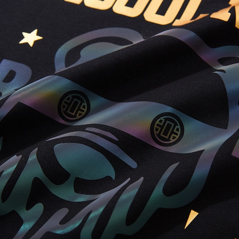 Herren Übergröße Verdickt Baumwolle T-Shirt Goldprägung Bunter Bärenkopf Druck Überschnittene Schulter Sport Tee
