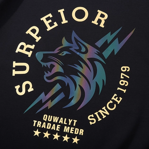Dames Grote Maten Katoen T-Shirt Holografische Wolfskop Print Verlaagde Schouder Losjes Sportief Casual Zwart Kort Mouw Top