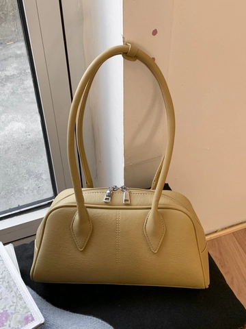 Bolso de Axila Retro de Piel Sintética para Mujer Color Sólido Vintage Bolso de Hombro Casual de Viaje Boston Con Cremallera Doble
