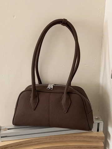 Bolso de Axila Retro de Piel Sintética para Mujer Color Sólido Vintage Bolso de Hombro Casual de Viaje Boston Con Cremallera Doble