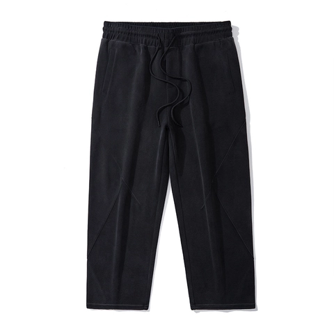 Herren Übergröße Japanisch Vintage Gewaschen Jogginghose Locker Gerade Sweatpants Casual Patchwork Baumwolle Jogginghose