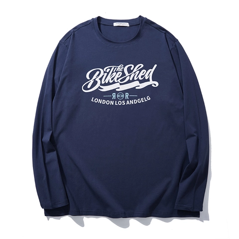 Heren Grote Maten Katoen Lange Mouwen T-Shirt Ruime Pasvorm Letterprint Casual Ronde Hals Top Vintage Bike Shed Grafisch Tee