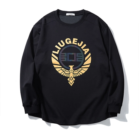 Ανδρικό T-shirt σε Μεγάλο Μέγεθος με Μακριά Μανίκια και Χρυσοτυπία Αετού Μείγμα Βαμβακιού Θερμικό Τοπ Φθινόπωρο Χειμώνας Casual Streetwear