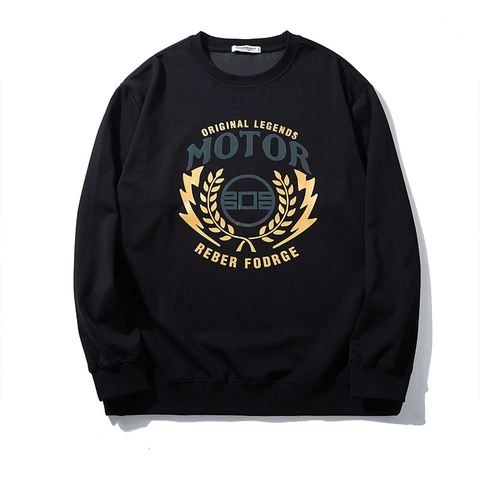 Herren Übergröße Baumwolle Sweatshirt Vintage Motor Grafik Bedruckt Rundhalsausschnitt Locker Lässig Warm Langarm Top