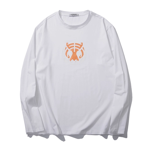 T-Shirt à Manches Longues Pour Hommes Grande Taille Mélange de Coton Imprimé Tigre Géométrique Décontracté Col Rond Ample