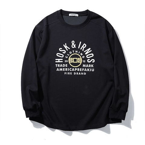 T-Shirt à Manches Longues en Mélange de Coton Grande Taille pour Hommes Hiver Épaissi Chaud Pullover Imprimé Lettres Col Rond Décontracté