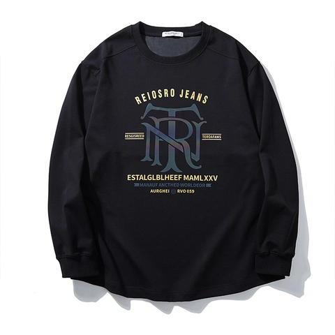 Herren Große Größen Langarm T-Shirt Verdickt Warm Irisierend Buchstaben Grafik Bedruckt Lässig Locker Schwarz Baumwolle Top