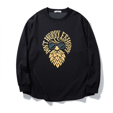 T-Shirt Manches Longues en Coton Épaissi pour Hommes Grande Taille Pullover Décontracté Imprimé Or Top Graphique Noir