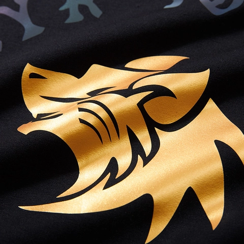 Felpa da Uomo Taglie Comode Cotone Stampa Testa di Lupo Lamina d'Oro Manica Lunga Girocollo Casual Sportivo Pullover Top