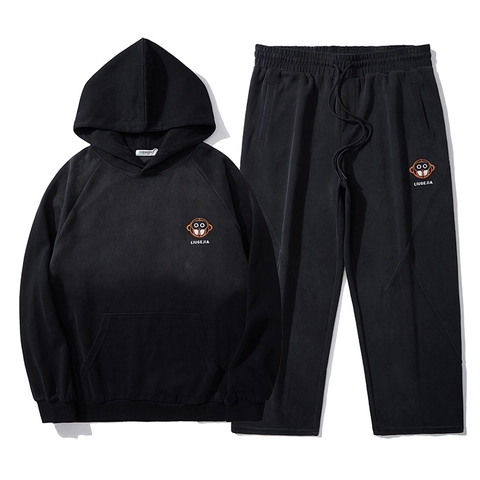 Ensemble de Sport pour Hommes Broderie Imprimée Manches Raglan Taille Européenne Plus Épaissi à Capuche Sweat-shirt et Pantalon