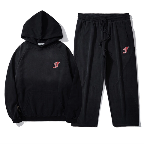 Chándal de Talla Grande para Hombre Conjunto de Sudadera con Capucha y Pantalones Bordado Mezcla de Algodón Sudadera Pantalones Deportivos