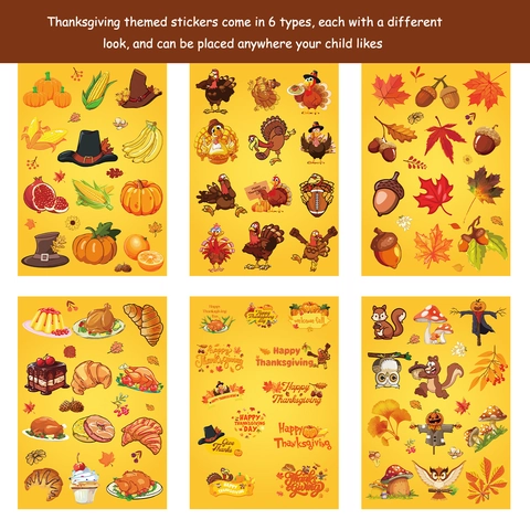 Thanksgiving Turkey Maple Leaf Stickers Self Adhesive Cartoon Autumn Happy Thanksgiving Decals For Party Gift Decor Kids