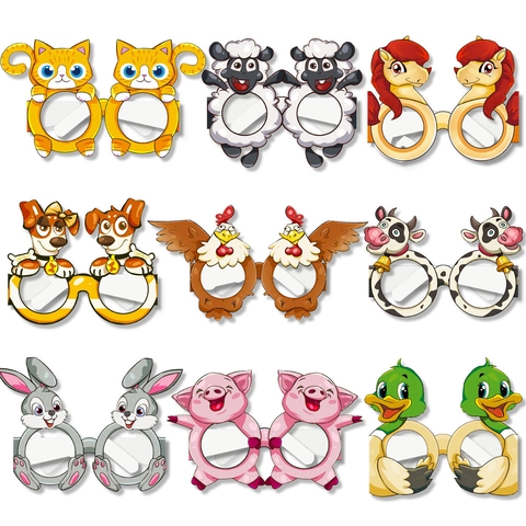Cartoon Farm Animal Paper Glasses For Kids Birthday Party Photo Booth Props Cow Sheep Pig Chicken Duck Pattern Decorative Eyewear