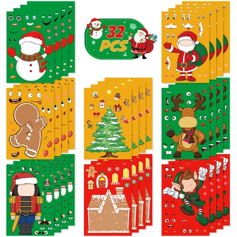 Weihnachtsaufkleber Für Kinder DIY Make A Face Weihnachtsmann Schneemann Rentier Elf Cartoon Aufkleber Für Party Deko