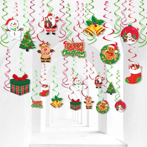 Set di Decorazioni Appese a Spirale di Natale Babbo Natale Pupazzo di Neve Renna Carta Stampata PVC Foglio Spirale per Festa