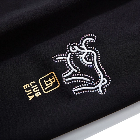 Pantaloni Sportivi da Uomo Taglie Forti con Ricamo Zodiaco Cinese Strass Joggers Larghi in Cotone Casual Neri Ricamati