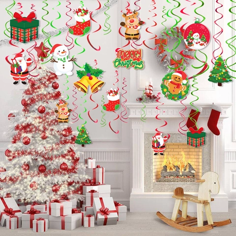 Set di Decorazioni Appese a Spirale di Natale Babbo Natale Pupazzo di Neve Renna Carta Stampata PVC Foglio Spirale per Festa