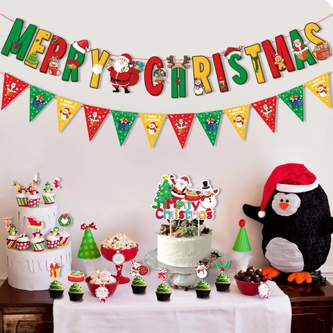 Decoración de Fiesta de Navidad Pancarta de Papá Noel Adornos para Tartas Adornos Colgantes en Espiral para Fiesta de Navidad Hogar