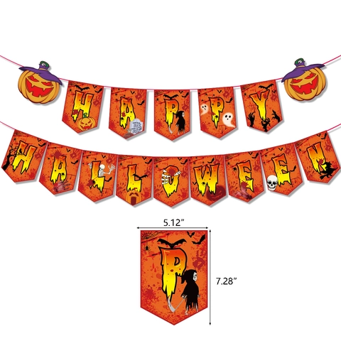 Halloween Feestversiering Banner En Cake Toppers Cartoon Pompoen Geest Vleermuis Thema Vlaggetjes Voor Binnen Scène Layout Benodigdheden