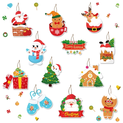 Etiquetas Colgantes de Navidad Adornos Papá Noel Reno Hombre de Jengibre Papel Cartulina Decoración de Fiesta Etiquetas de Regalo