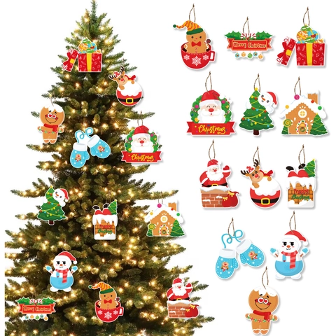Etiquetas Colgantes de Navidad Adornos Papá Noel Reno Hombre de Jengibre Papel Cartulina Decoración de Fiesta Etiquetas de Regalo