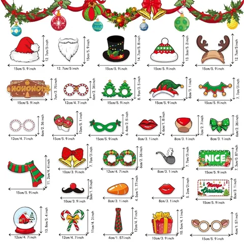 Accessori per Photobooth di Natale per Decorazioni di Festa Con Cappello di Babbo Natale Renna Baffi Occhiali per Fotografia