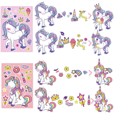 Fai-da-te Unicorno Adesivo Per Bambini Compleanno Festa Decorazione Puzzle Faccia Decalcomania Fogli Adesivo Cartone Animato Animale
