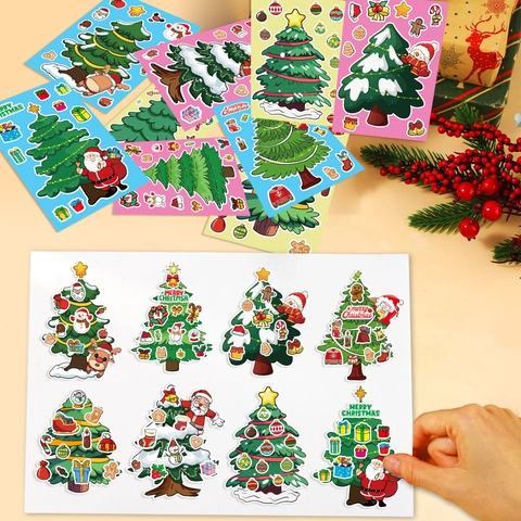 Christmas DIY Cartoon Sticker Santa Snowman Christmas Tree Decoration For Children Festive Party Gift Bag Seal Label Adhesive Sticker