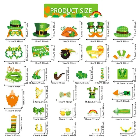 Kit Accessori Fotografici per San Patrizio Cappello Trifoglio Verde Barba Occhiali Leprechaun Decorazioni Festa Irlandese