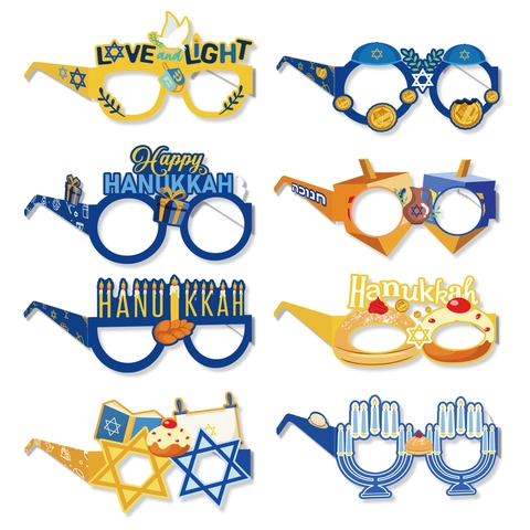 Janucá Fiesta Gafas de Papel Accesorios para Fotomatón Menorá Estrella de David Dreidel Decoración de Festival para Niños Adultos