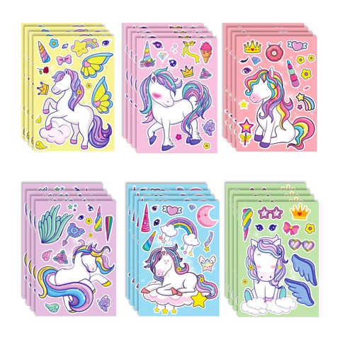 Fai-da-te Unicorno Adesivo Per Bambini Compleanno Festa Decorazione Puzzle Faccia Decalcomania Fogli Adesivo Cartone Animato Animale