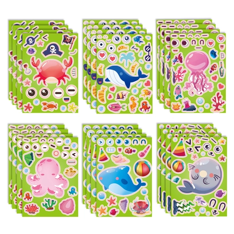 Pegatinas DIY Animales Marinos para Niños Vida Marina Colorida Delfín Tiburón Medusa Calcomanías Adhesivas para Regalos de Cumpleaños
