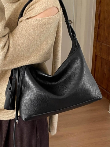 Grand Sac Fourre-Tout Hobo en Cuir PU Rétro pour Femmes Texture Litchi Vintage Sac Bandoulière Avec Petite Pochette