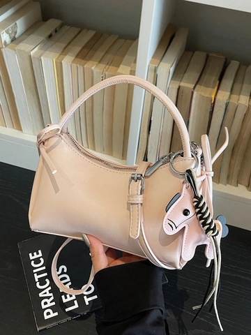 Μόδα Γυναικεία Τσάντα Crossbody από Δέρμα PU Μικρή Τετράγωνη Τσάντα Ώμου Με Μενταγιόν Άλογο Τσάντα Χειρός Casual Street Trend Messenger Bag