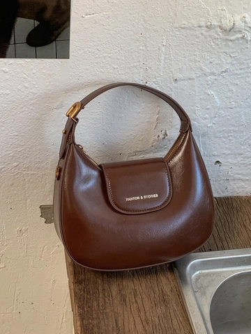 Women PU Leather Half Moon Hobo Bag Minimalist Retro Crossbody Shoulder Bag Solid Color Stitching Commuting Handbag