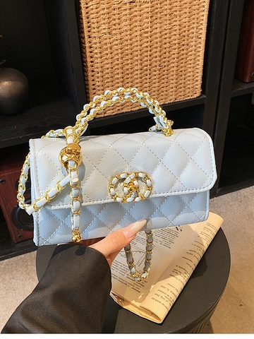 Gesteppte PU-Leder Umhängetasche Für Damen Klassisches Rautenmuster Kettenriemen Schultertasche Elegante Quadratische Handtasche