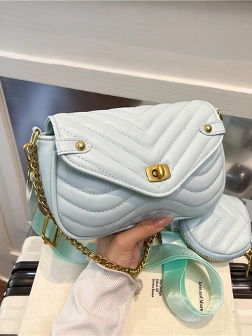 Sac Bandoulière Matelassé de Mode pour Femmes Avec Bandoulière en Chaîne et Porte-monnaie Rond en Cuir PU Chevron